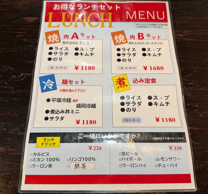 焼肉食道かぶりメニュー
